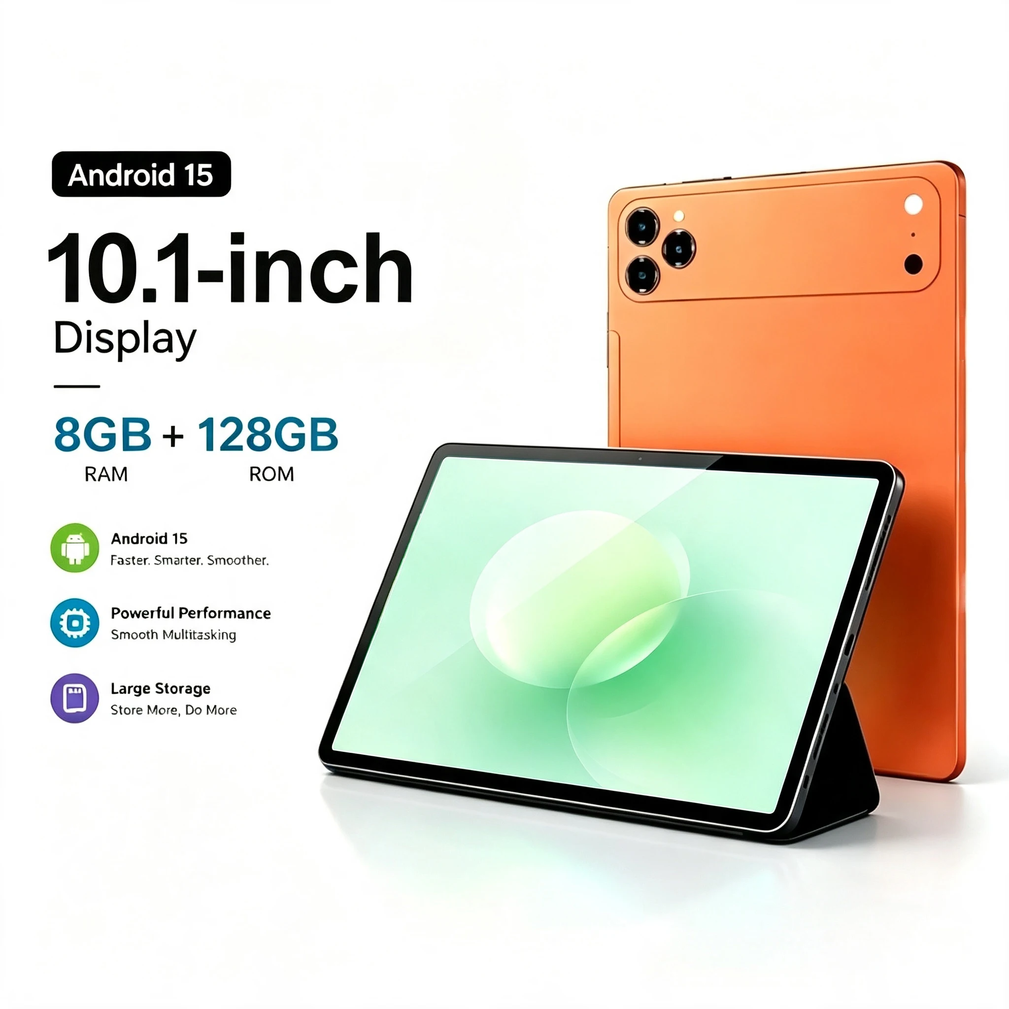 2026 New Tablet PC | 10.1-inch Large Screen, HD Front and Rear Cameras, Android 15 System, 8GB RAM and 128GB Storage, 4000mAh Ba