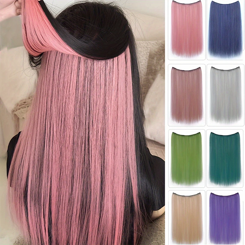 

One piece hanging ear dyed synthetic wig piece for women, highlighted color hair extensions