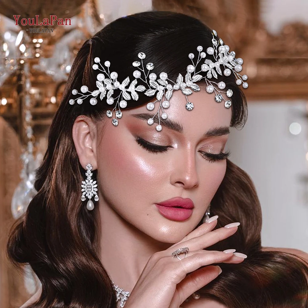 

YouLaPan Bride Pearl Double Ended Hair Comb Silver Color Alloy Leaf Wedding Headwear Bridesmaids Party Head Jewelry HP832