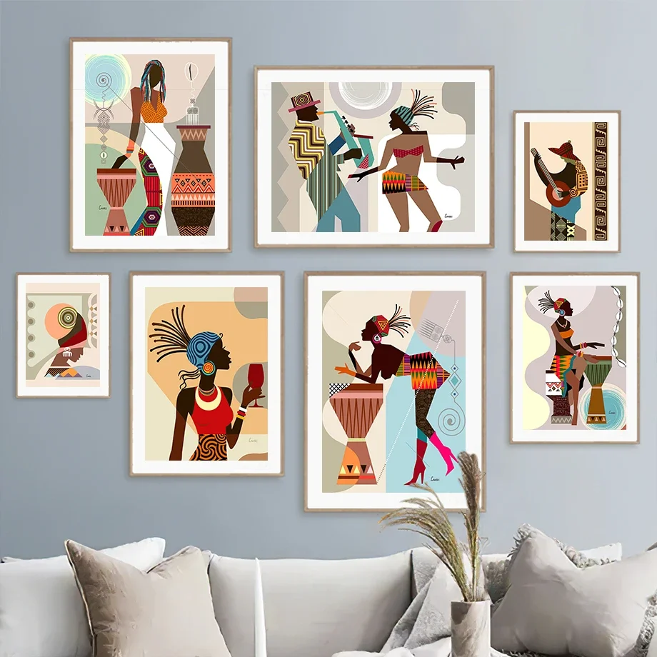 Wall Art Canvas Painting African Dancing Girl Musica Party Abstract Nordic Posters And Prints Wall Pictures For Living Room Club