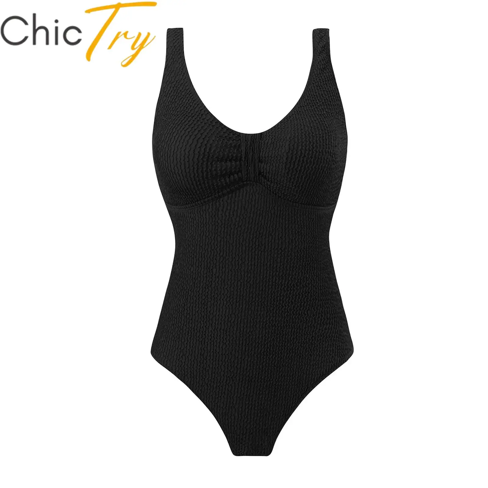 

Womens One Piece Swimsuit Swim Leotard Sleeveless Low U Back Soft Cup Textured Monokini Bathing Suit for Beach Tropical Travel