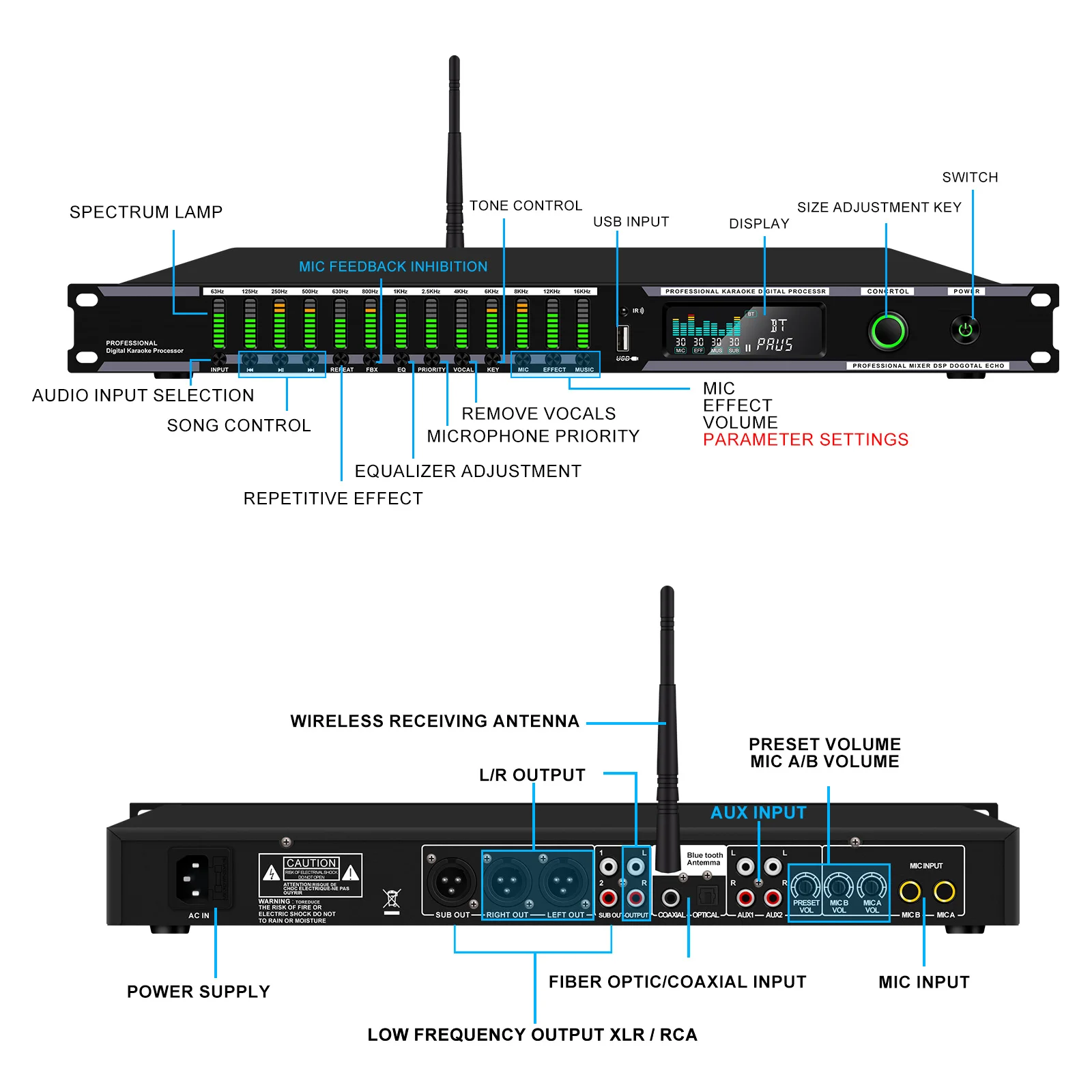 ميكروفون احترافي للمنزل قبل المرحلة KTV معالج ريفيرب رقمي USB بلوتوث معالج كارا #4