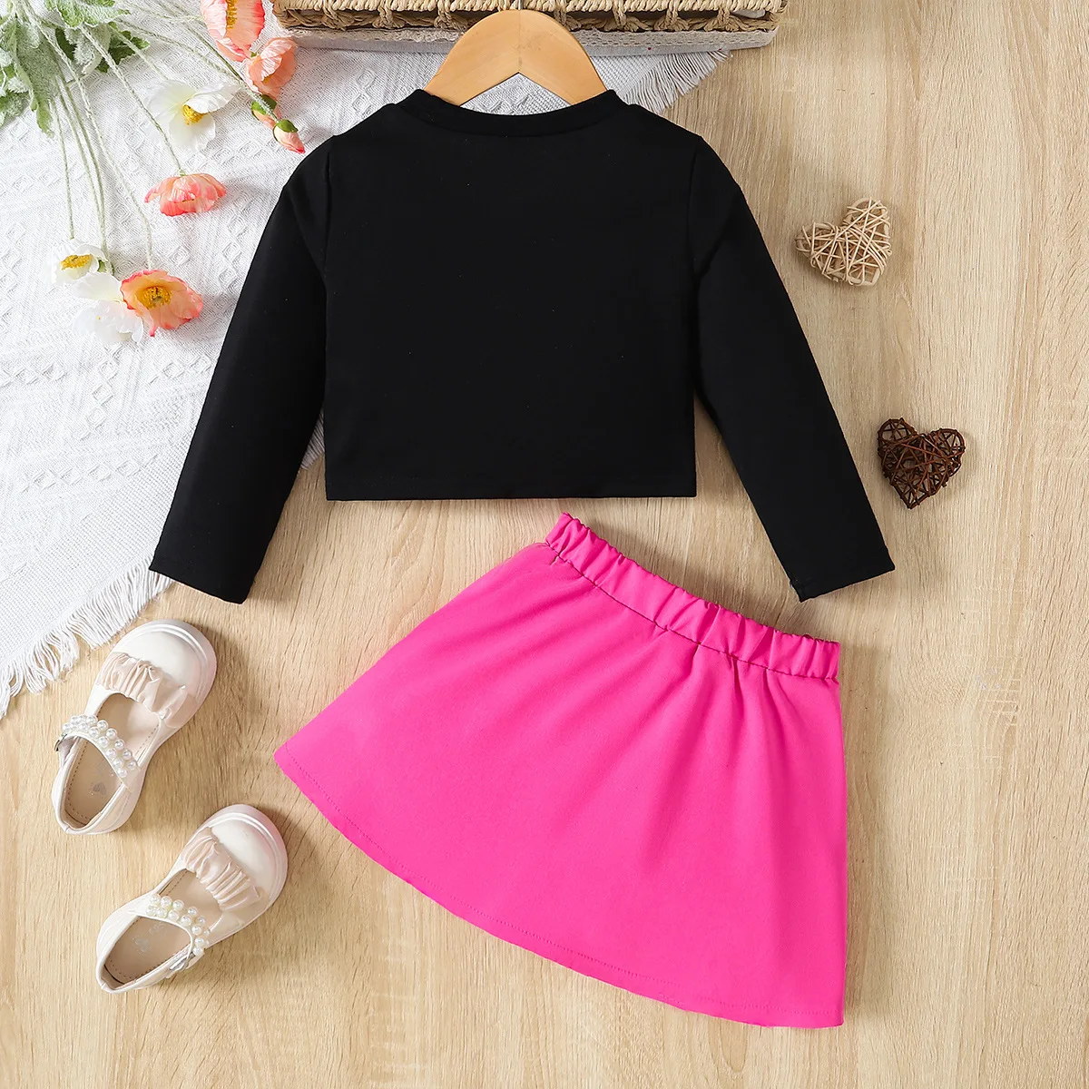 New Clothing Set Girls Long Sleeve O Neck Letter T-shirt Rose Red Skirts Cute 2 Pcs Sets Casual Girls Clothes Sets 18M-6T