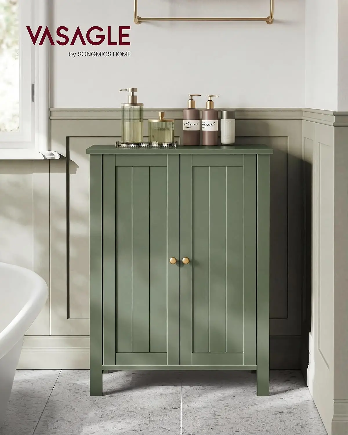 Bathroom Floor Storage Cabinet, 2 Adjustable Shelves, Forest Green