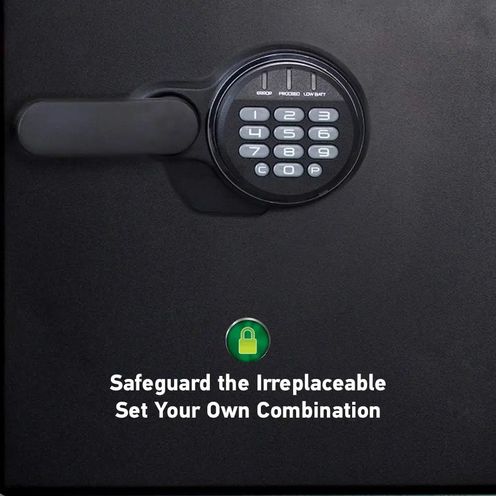 Fireproof and Waterproof Black Steel Home Safe with Digital Keypad Lock and Organization Trays for Money, Documents, 1.23 Cubic