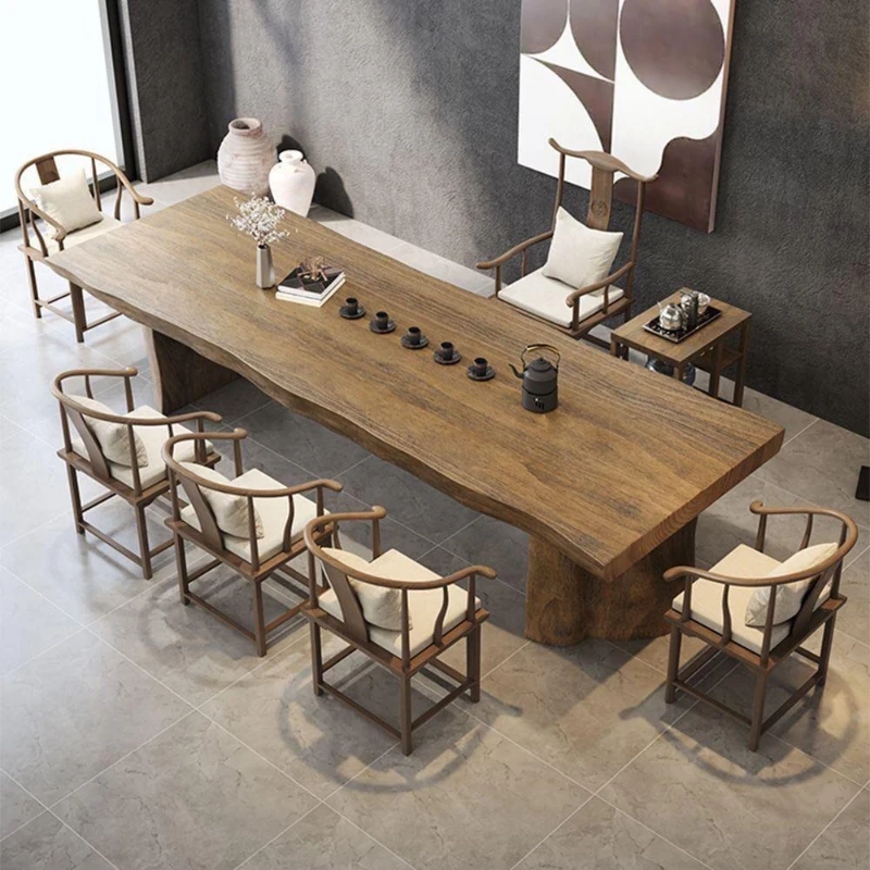 Chinese-style natural wood coffee table, high-end office tea table, modern minimalist tea table and chairs