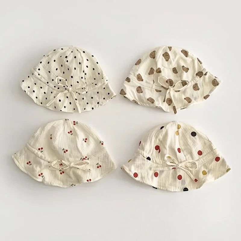 

Muslin Baby Summer Hat Bear Dot Kids Bucket Hats Beach Travel Children Panama Toddler Cap Infant Sun Hat for Girls Boys 8M-3Y