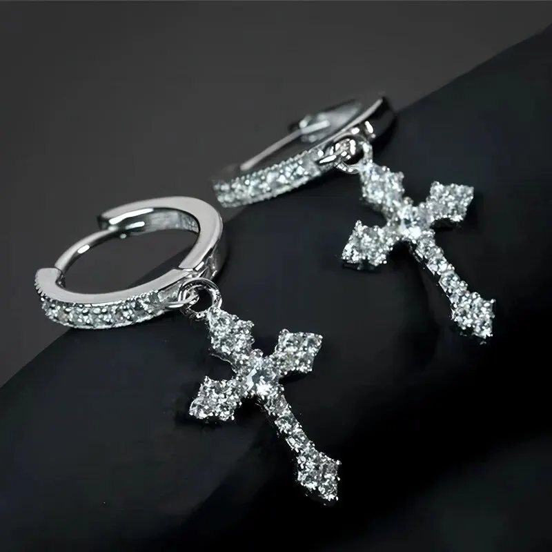 Classic Cross Point-Drill Crystal Replaceable Exquisite White Color Earrings For Women Men Hiphop Party Jewelry Gifts