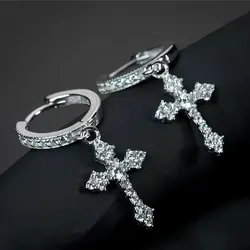Classic Cross Point-Drill Crystal Replaceable Exquisite White Color Earrings For Women Men Hiphop Party Jewelry Gifts