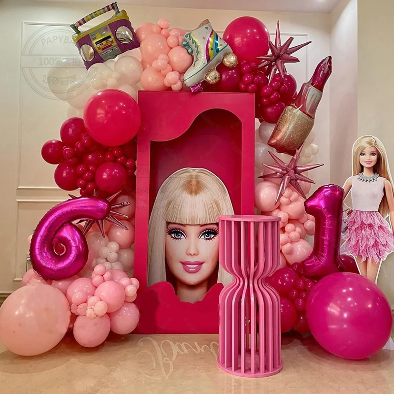 

201pcs Barbie Princess Theme Balloon Garland Arch Kit with Rose Red Number Girl Birthday Party Favors Baby Shower Decoration Set