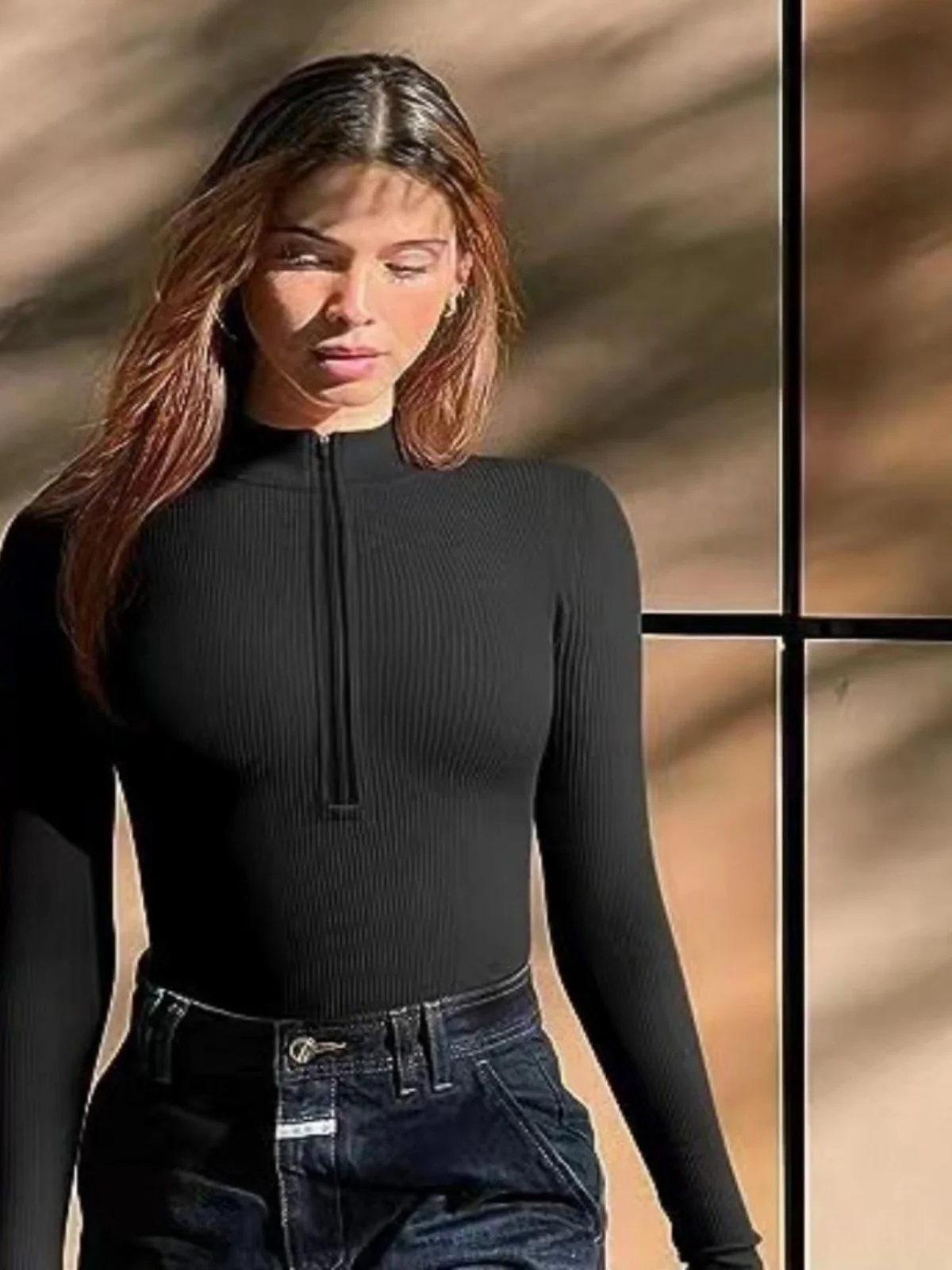 

Sexy Long Sve Onesie with Front Zipper Cross-Border High-Waisted ort-Pants Polyester Fabric Ladies' Jumpsuit 2025 Spring