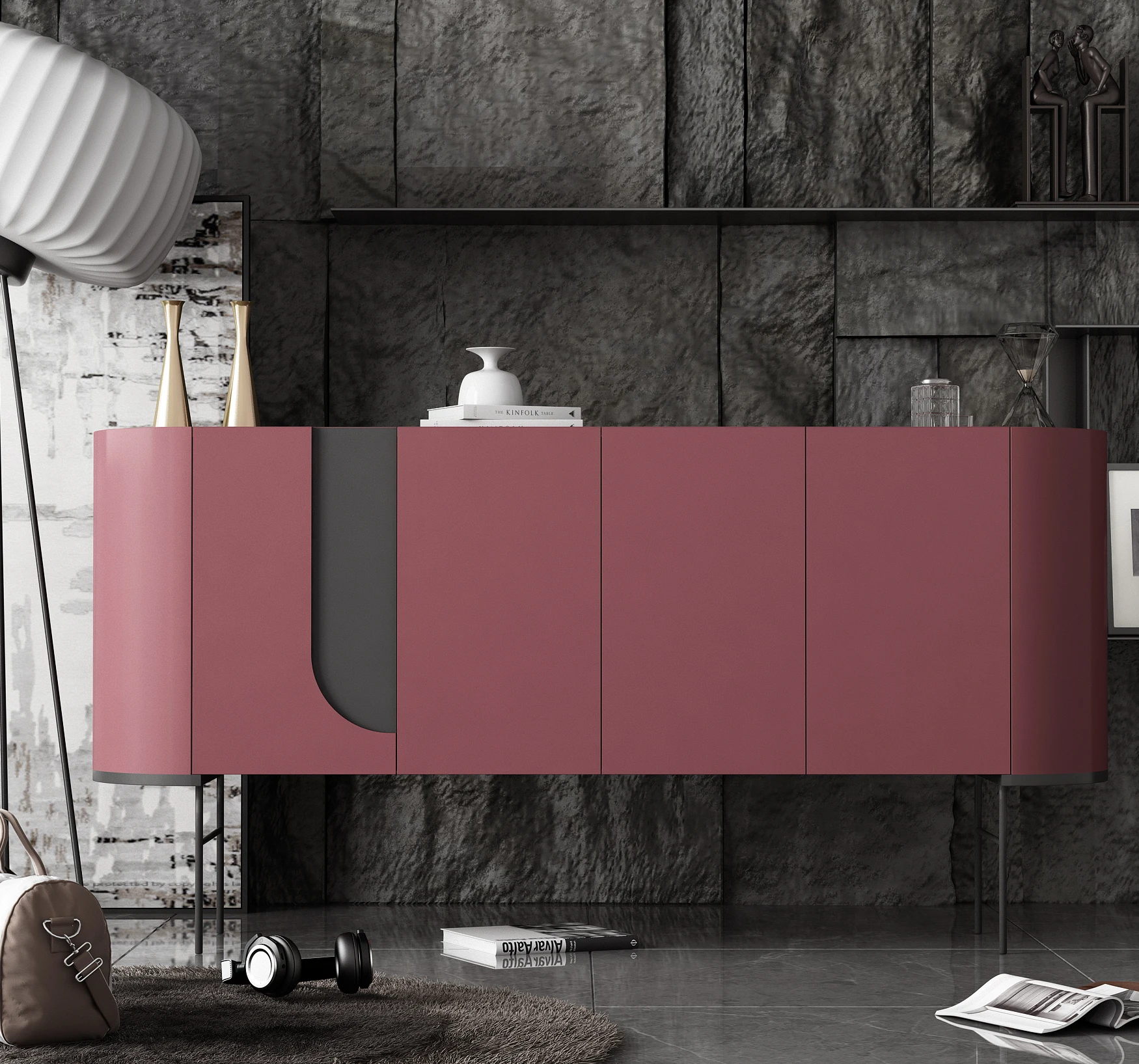Modern pink and Black Contemporary Fashion Wooden Sideboard Buffet Cabinet Sideboard Design Luxury for Living Room