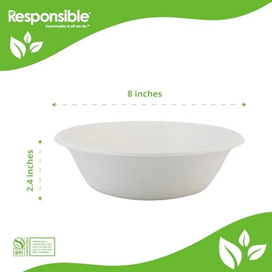 Molded Fiber Bowls, Tree-Less™ Compostable Molded Fiber Bowls, Extra Strength, Tree-Free and Made Without PFAS,32 oz (150 Count