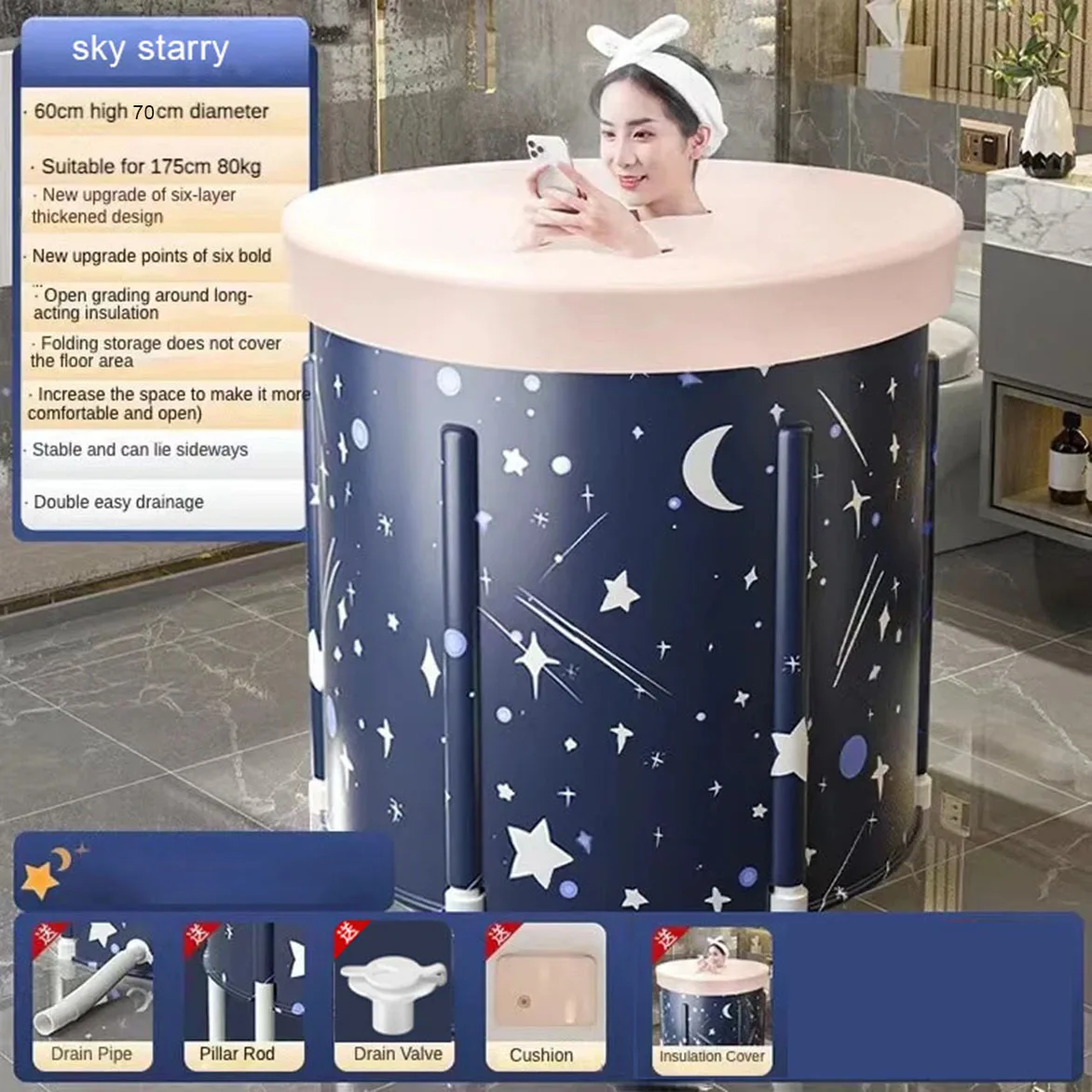 

Portable Bathtub Folding Bath Bucket Thicken Shower Barrel Large Adult Tub Baby Swimming Pool Insulation Family Bathroom SPA Tub