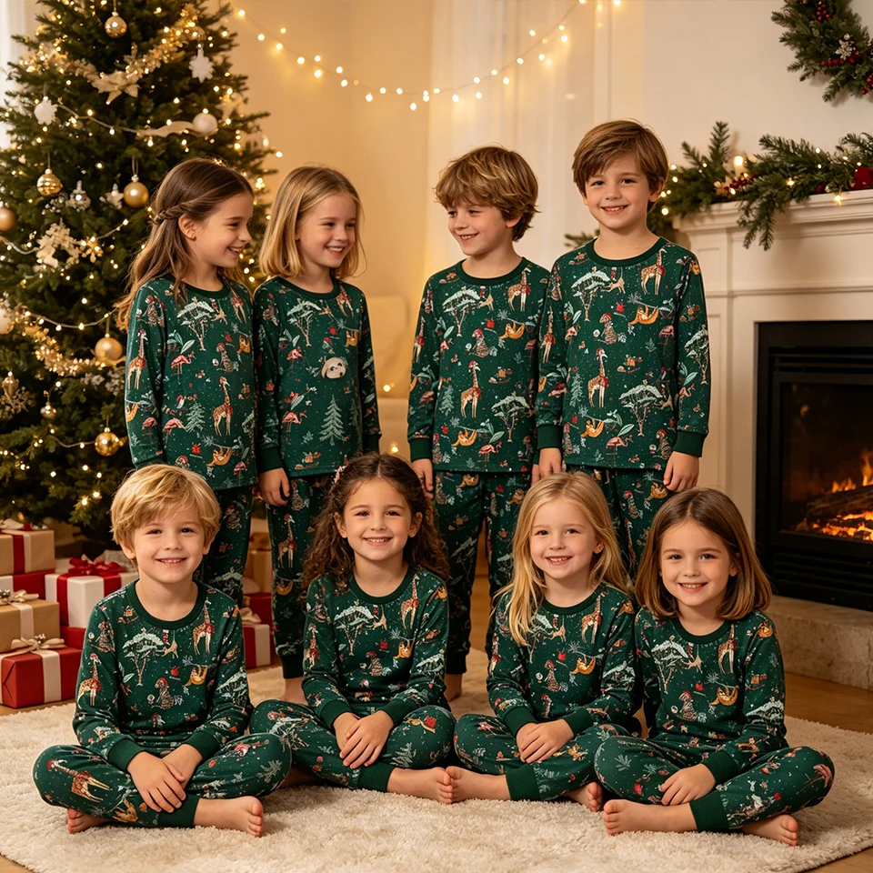 Cartoon Animal Print Family Matching Christmas Pajamas Mom Dad Kids Siblings Couple Match Family Photoshoots Celebration Pajama