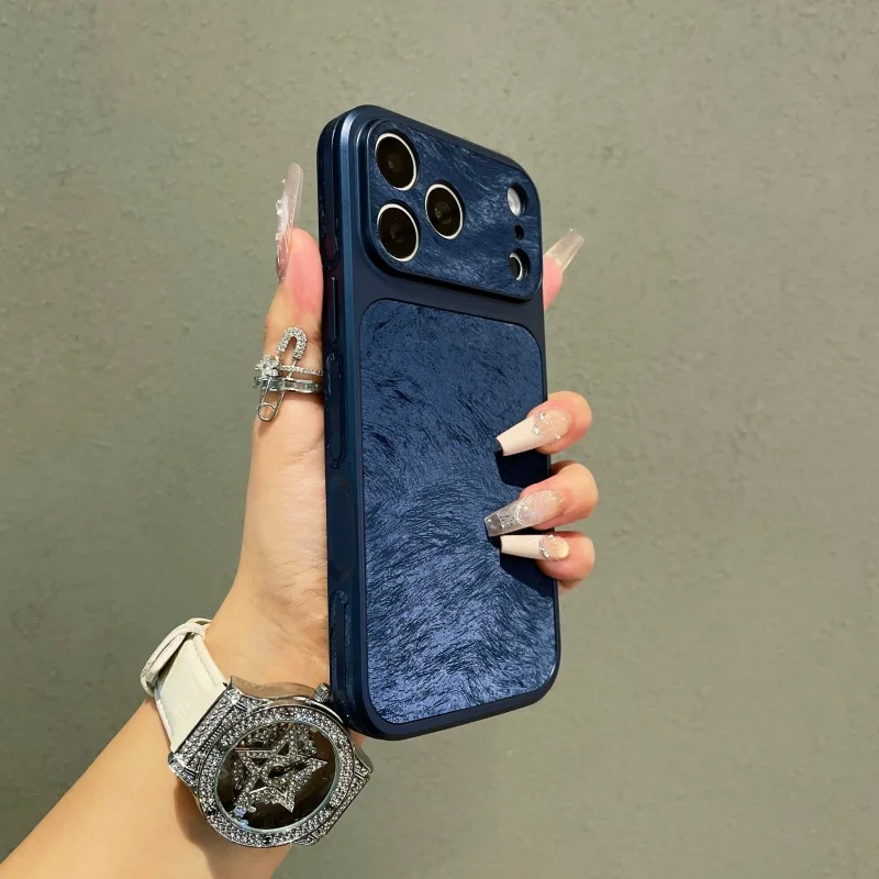 Luxuriöse Handyhülle mit mattierter PU-Velours-Textur für iPhone 17 16 15 14 13 Pro Max, stoßfest, vollständiger Schutz, großes Fenster, rutschfeste Abdeckung