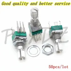 50PCS Vertical single R097 RK097 precision potentiometer with bracket, handle 15mm, no gear, 3 feet B10K 2K 5K 100K 250K 1M