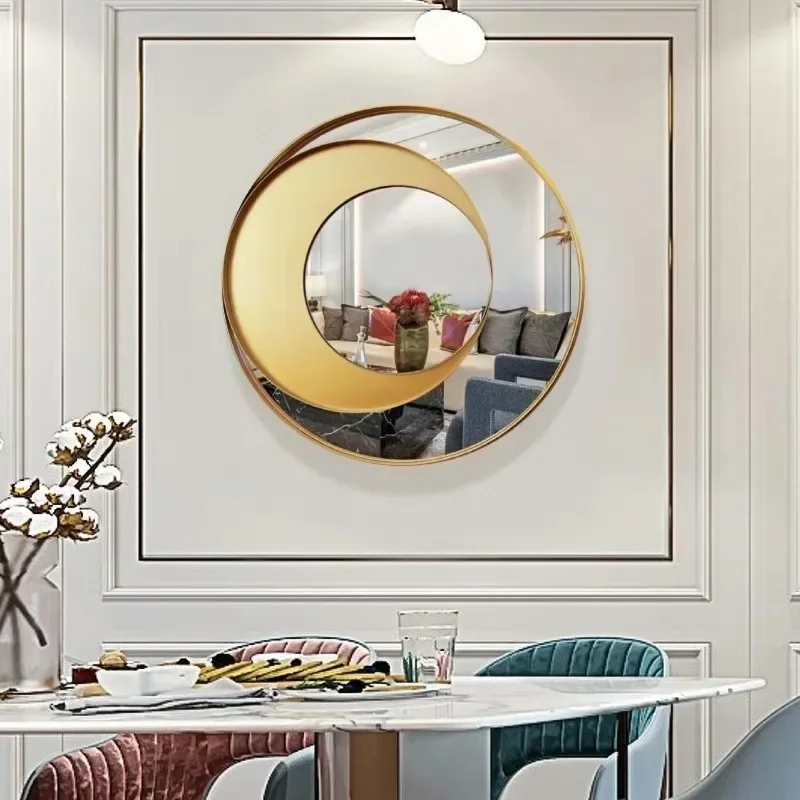 Light Luxury Decorative Mirrors Circular Art Decor Mirror Modern Metal Iron Miroir Decoratif Design Mural Home Decoration