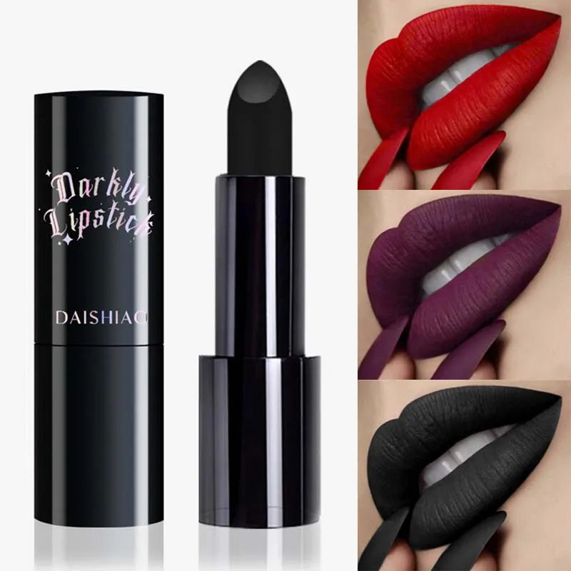 Lápiz labial mate negro, morado oscuro, maquillaje de Halloween, resistente al agua y de larga duración, lápiz labial de noche oscuro para mujeres, cosméticos para labios