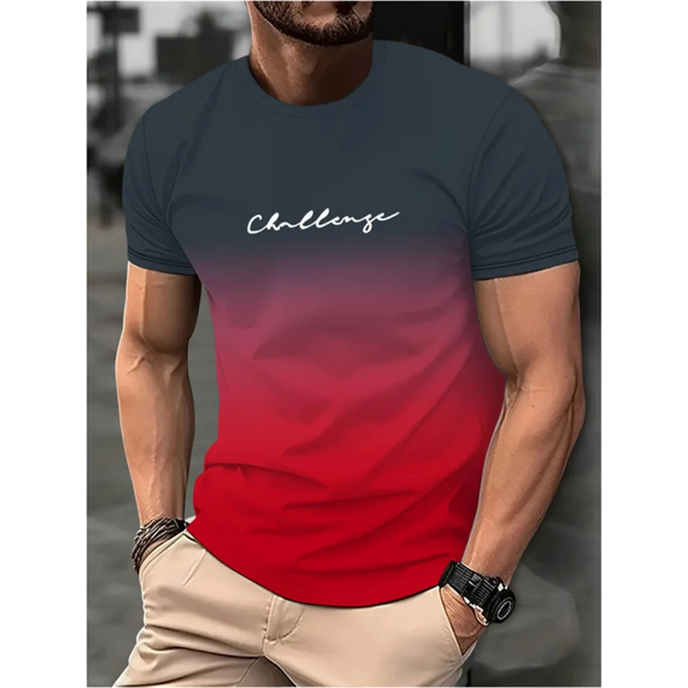 Fashion Men's Gradient Colour Letter Printed T-Shirt Casual Short Sleeve Round Neck T Shirt Summer Outdoor Sports Tees Clothing image 2