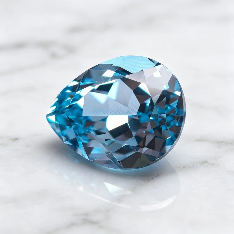 Laborgezüchteter Saphir in Birnenform, Aquamarin-Edelstein für DIY-Anhänger, Ringe, Halsketten, Ohrringe, Herstellungsmaterialien, wählbar mit Zertifikat – Detail 3