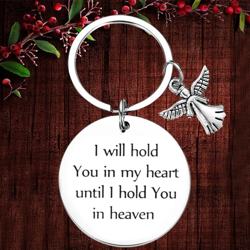 Charm Memorial Day Veterans Bereavement Mourn Grief Keychain Pendant Angel Wing Key Chains I will hold you in my heart