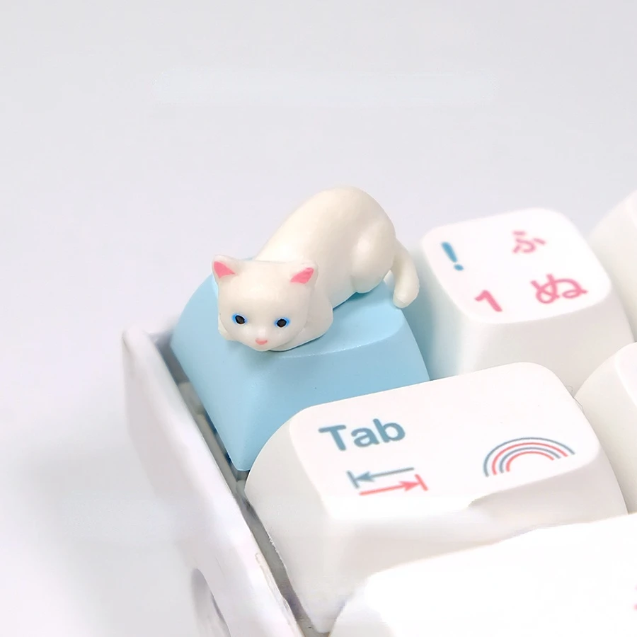 Gorra de teclado mecánico Cherry MX, personalizada, tridimensional, hecha a mano, gato blanco