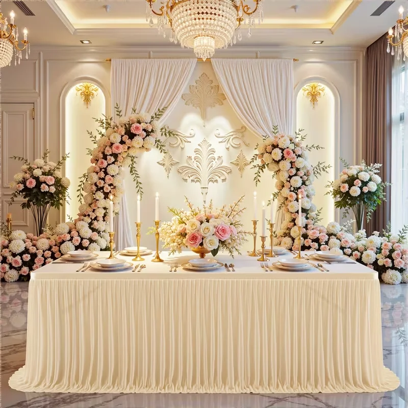 4/6/9/12FT Party Table Skirt Birthday Pleated Dessert Tablecloth Cover Wedding Festive Table Skirt Baby Shower Home Table Decor