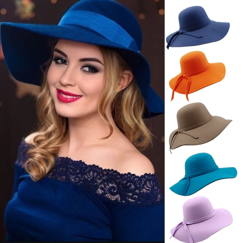 New Hat Fedora Hat Ladies Top Hat Ladies Classic Fluffy Wide-brim Wool Felt Bowler Hat Beach Warm Ladies Fedora Hat Bucket cap