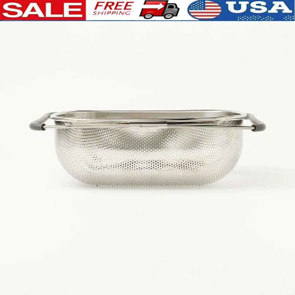 

7qt Stainless Steel Expandable Over Sink Colander Kitchen Strainer Dishwasher Safe Rinsing Fruits Vegetables Easy Drainage