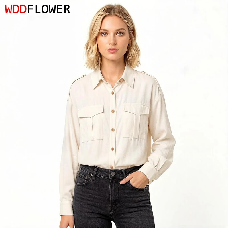 

70% Natural Silk 30% Cotton Spun Silk Handsome White Color Buttons Down Women Long Sleeve Shirt Top Blouse M L XL M1627