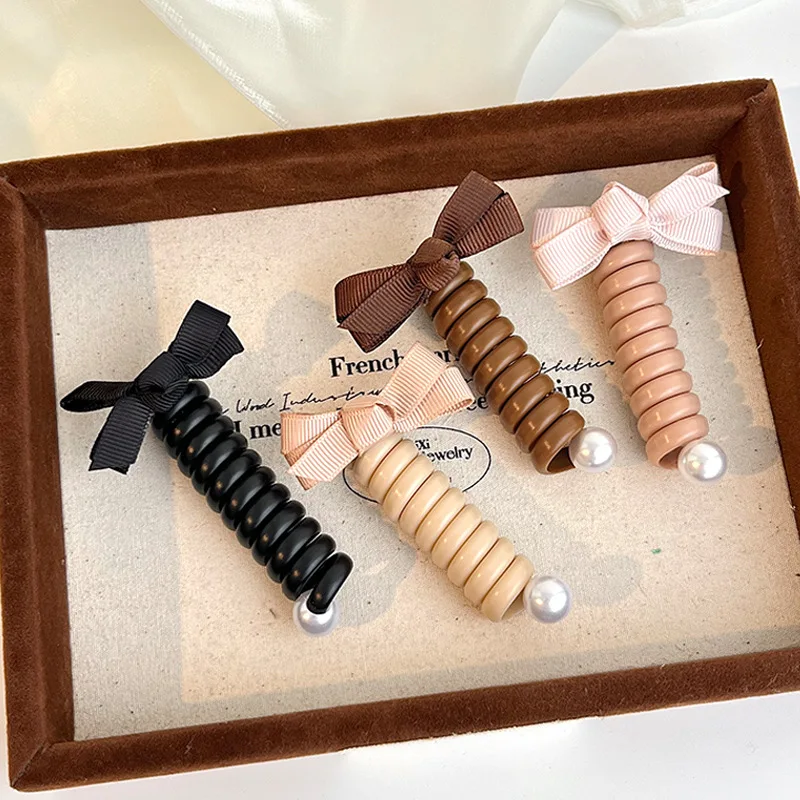 Fil de Téléphone Tressé en Spirale artificiel astique pour Femme et Fille, Attache pour Cheveux, Pas de Dommages par Plis, Porte-Queue de Cheval, 4 Pièces