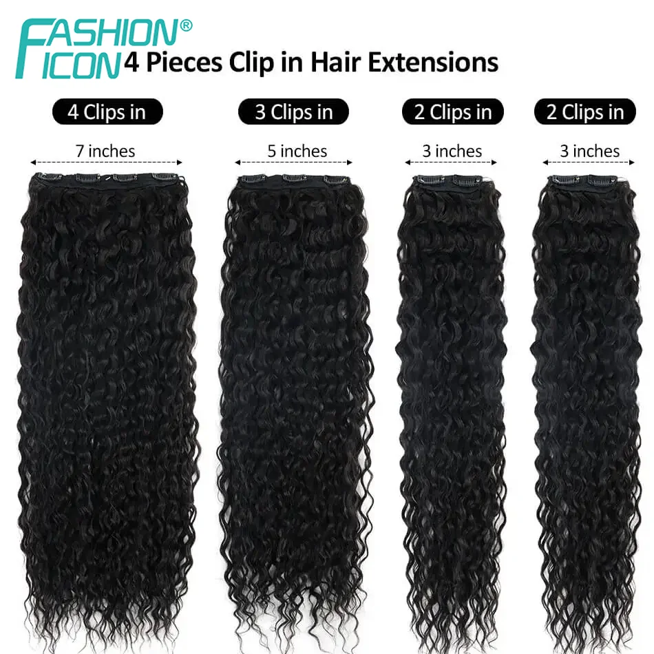 Synthetic Clip In Hair Extension Water Wave 28inch Long Curly Hair 4Pcs/Set 160g Full Head Fake Hairpiece For Women Daily Use