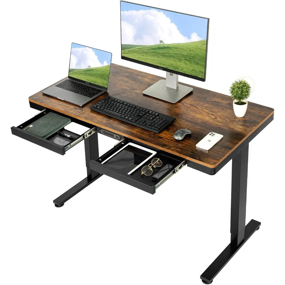 Electric Adjustable Standing Desk with Drawers and Charging USB Port, 47.2