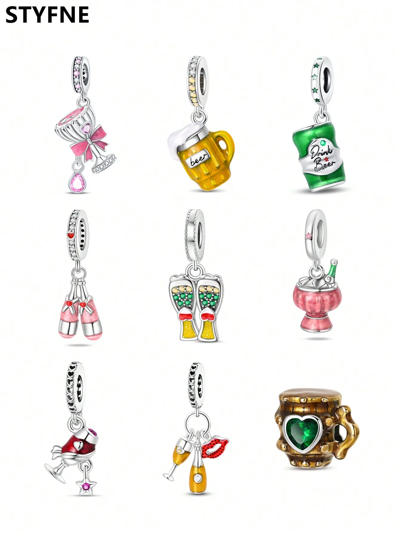 Dijes originales chapados en plata 925, copa de cerveza, cuentas de copa de vino, pulsera apta, regalo de joyería para mujer