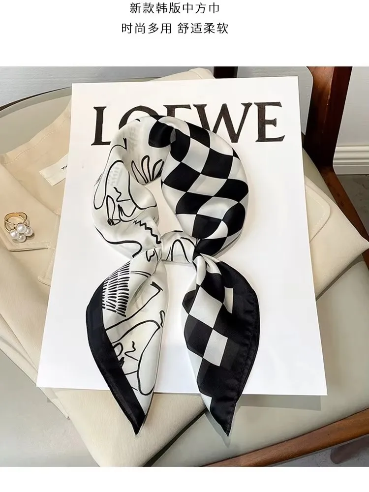 Luxury Fashion Print 70*70cm Silk Square Scarf Women Soft Satin Hairband Neckerchief Tie Female Headband Foulard Bag Ribbon image 6