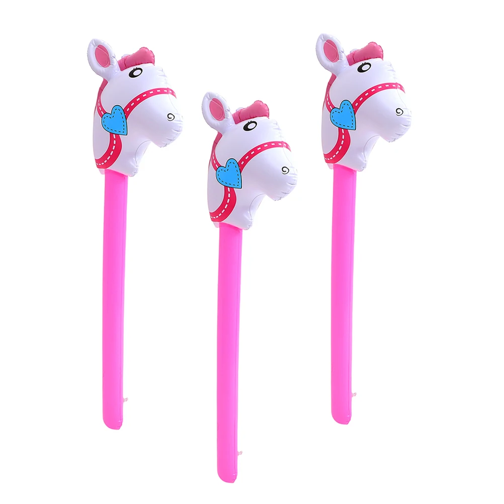 

3pcs Inflatable Horse Head Stick Decorations Sports Cheering Pvc Plaything Sensory Training Party Games Toy
