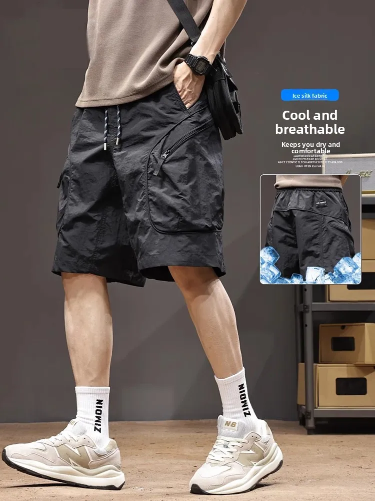 

Гонконгские модные брендовые мужские повседневные брюки, летние тонкие спортивные брюки средней длины, американский тренд, свободная рабочая одежда с пятью деталями...