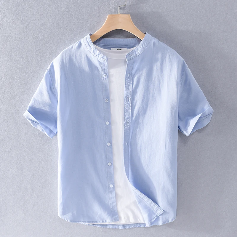 

High Quality Linen 2024 New Fashion Handsome Trend Casual Summer Cotton Linen Short Sleeve Linen Shirt Mens Shirt