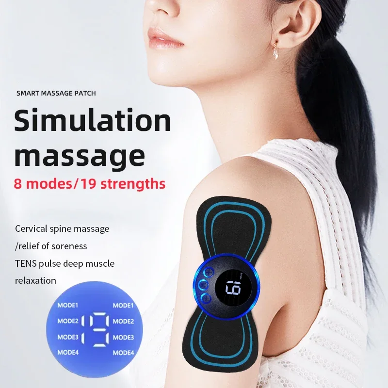 EMS Mini Electric Pulse Neck Masager LCD Display 8 Mode Cervical Massage Patch Muscle Pain Relief Tool Portable Body Massager