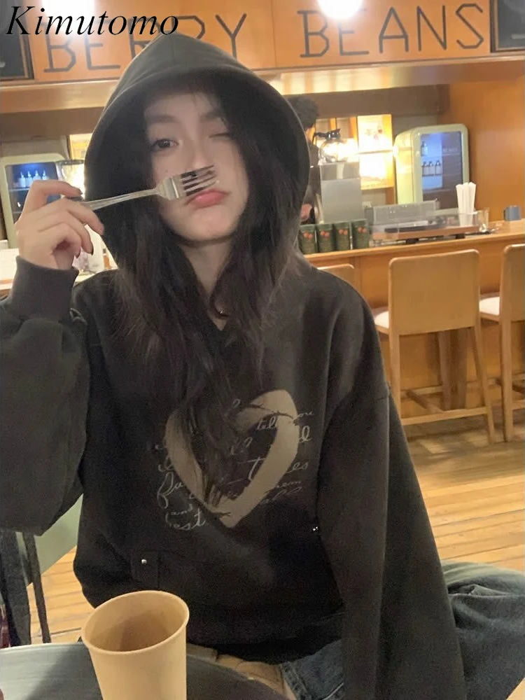 

Kimutomo толстовки женские винтажные с буквенным принтом осень-зима модные свободные Y2k эстетические толстовки в стиле Харадзюку женские повседневные