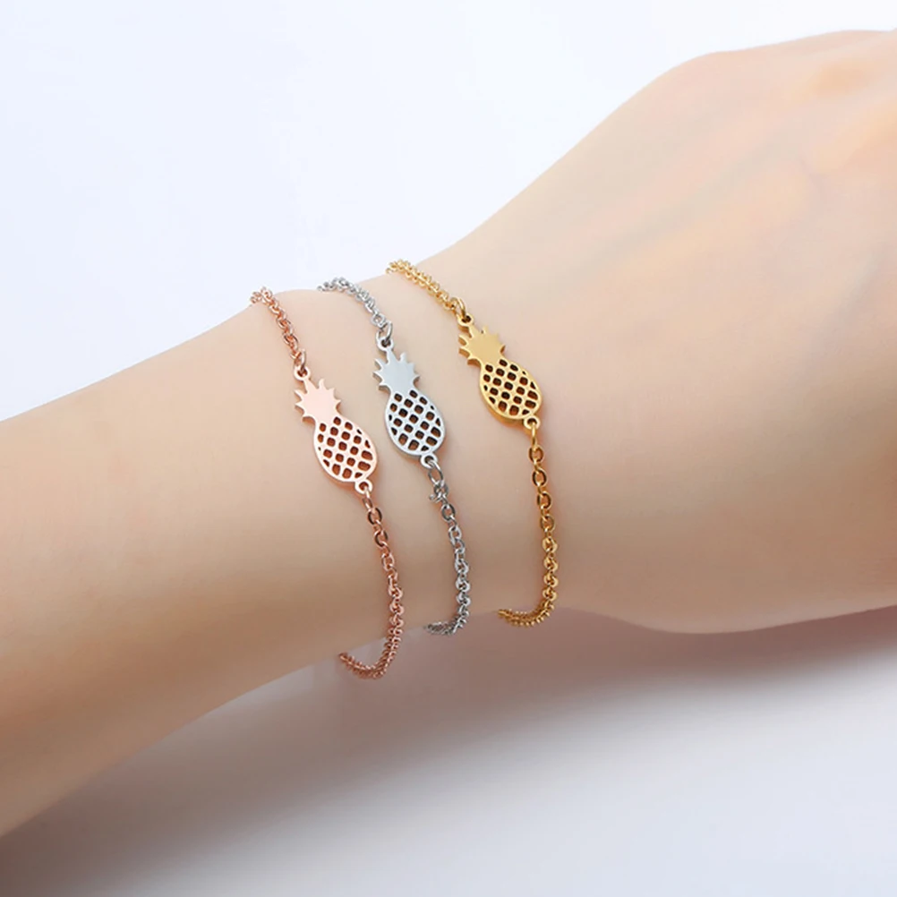 

1Pcs Stainless Steel Pineapple Bracelet Golden Lightweight Durable Perfect Gift for Daily Use
