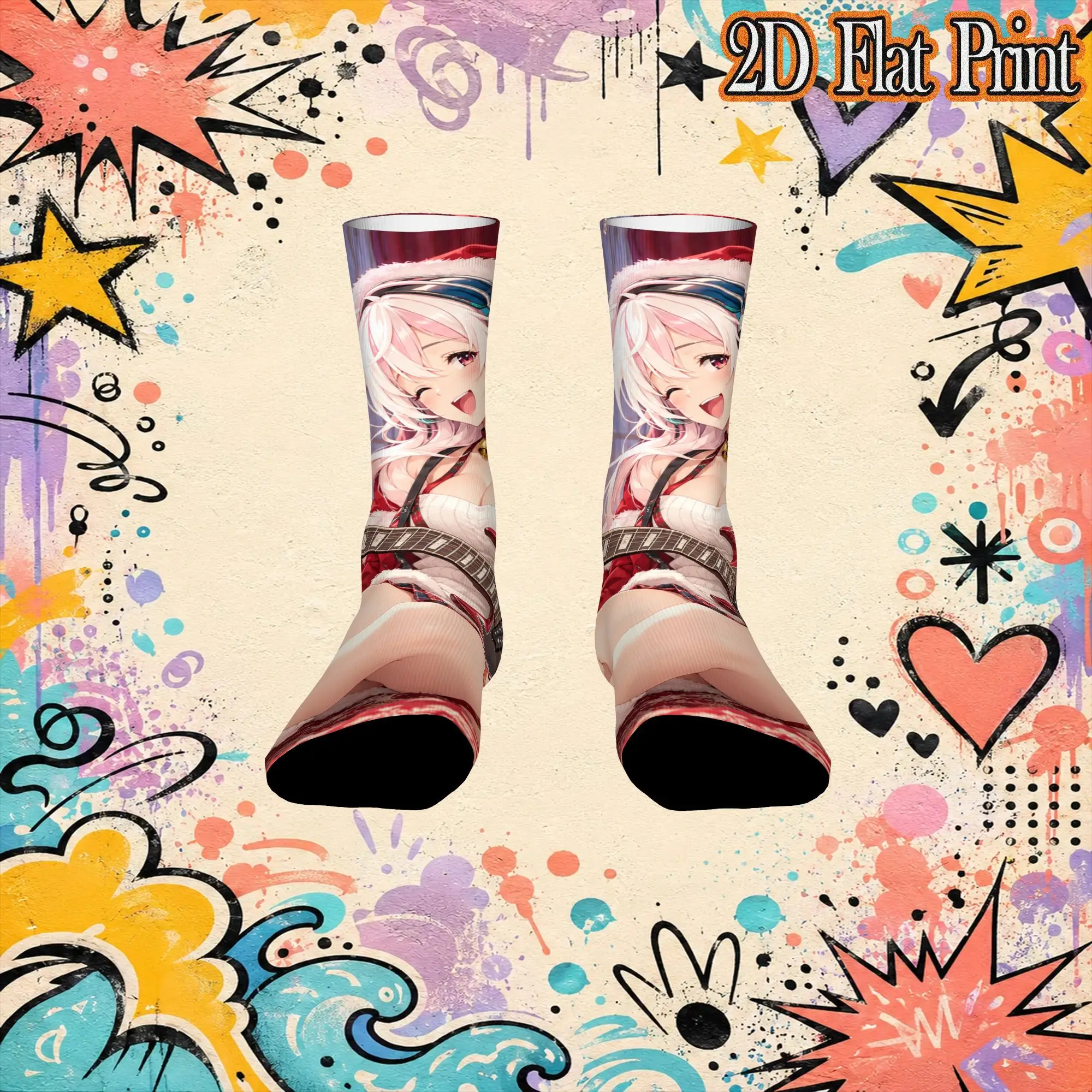 Fashion Christmas Style Super Sonico Vintage  Hip Hop Novelty Seamless Crew Crazy Sock Sports Socks