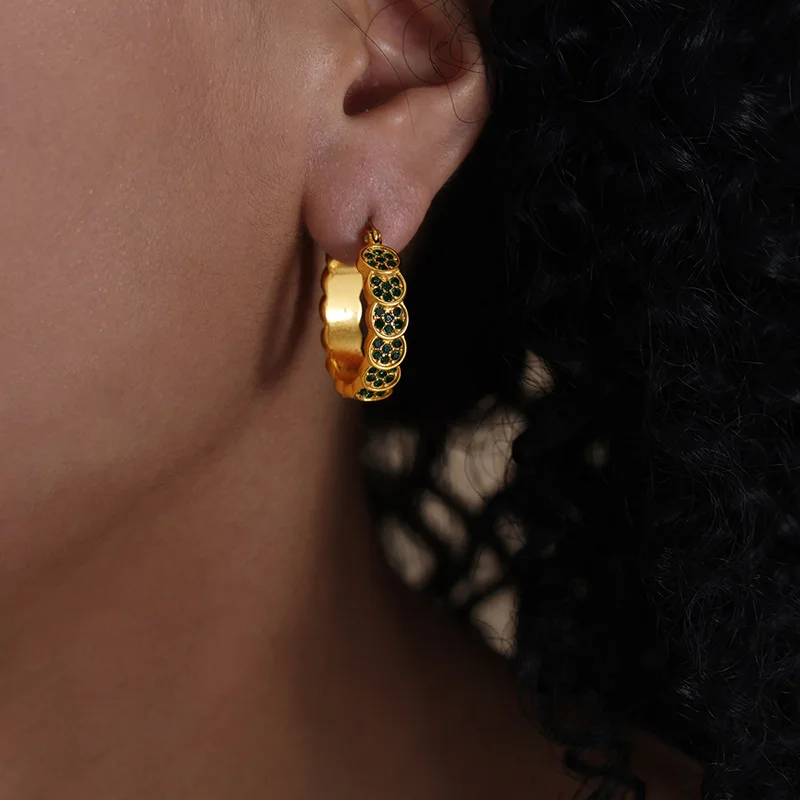 Bohemian Colorful Zircon Earrings 316L Stainless Steel Women Girls Engagement Ear Cuff Buckle Hoop Earrings
