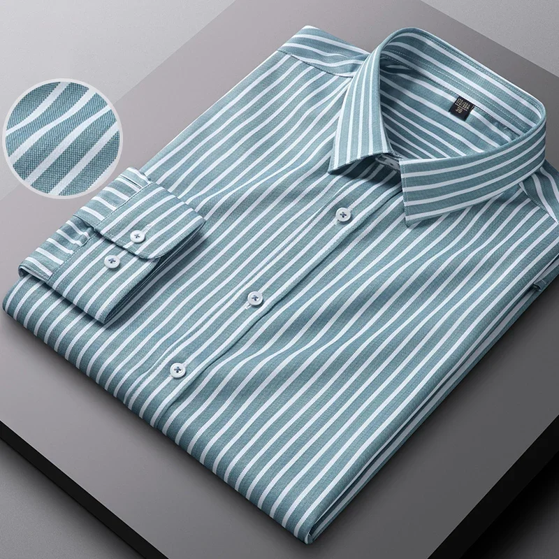 

BROWON Brand 2025 Spring Dress Shirts Men Easy-care Casual Man Shirts Long Sleeve Slim Fit Striped Elasticity Anti-wrinkle Man