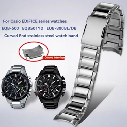 For Casio EDIFICE Series Strap EQB-500 EQB-501 EQB-800 EFR-303 Solid Curved End Stainless Steel Watch Chain Men 22mm Watchband