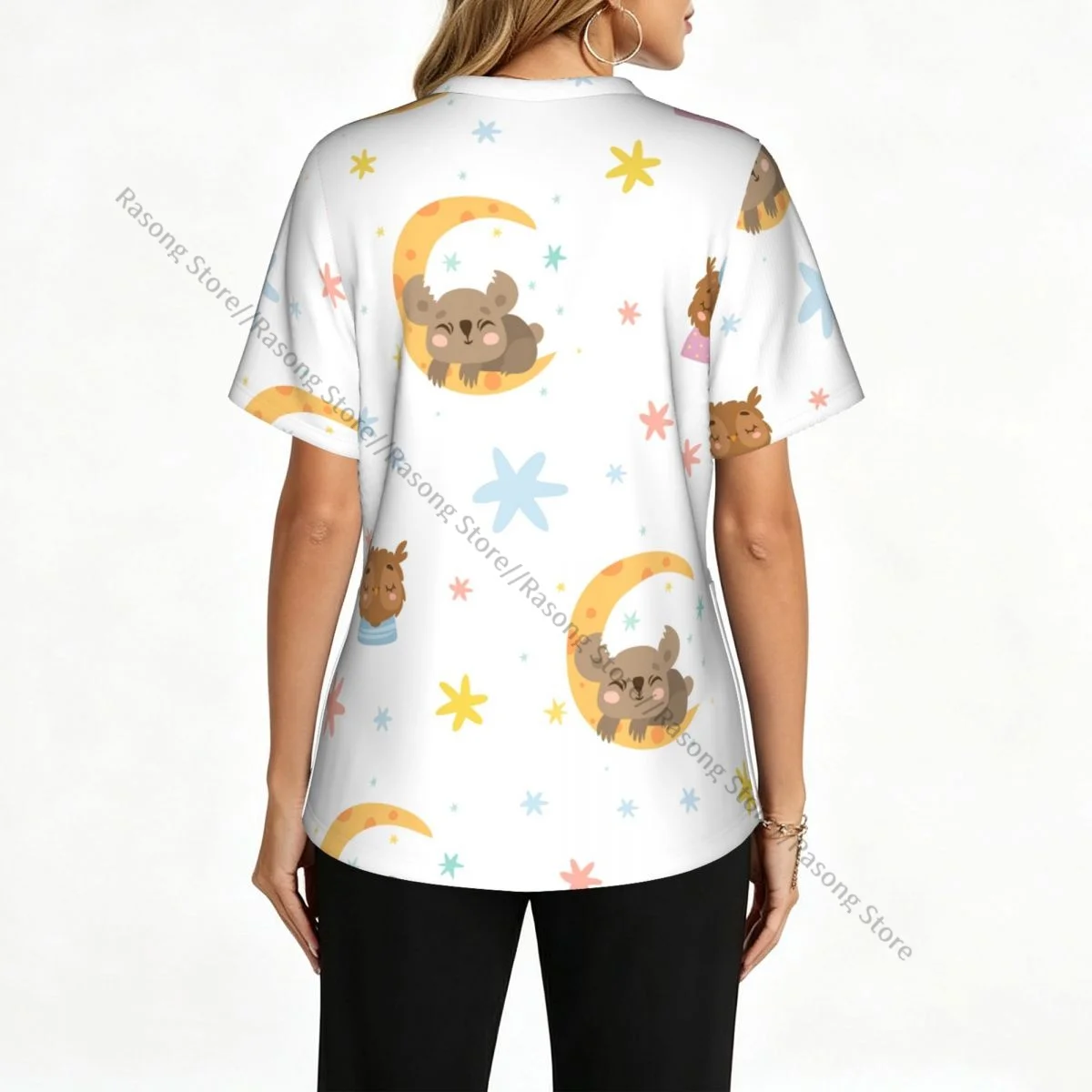 Cute Owl Koala Scrubs tops medical uniforms women V Neck Stretch Scrub Shirt Dentist doctor Blouse