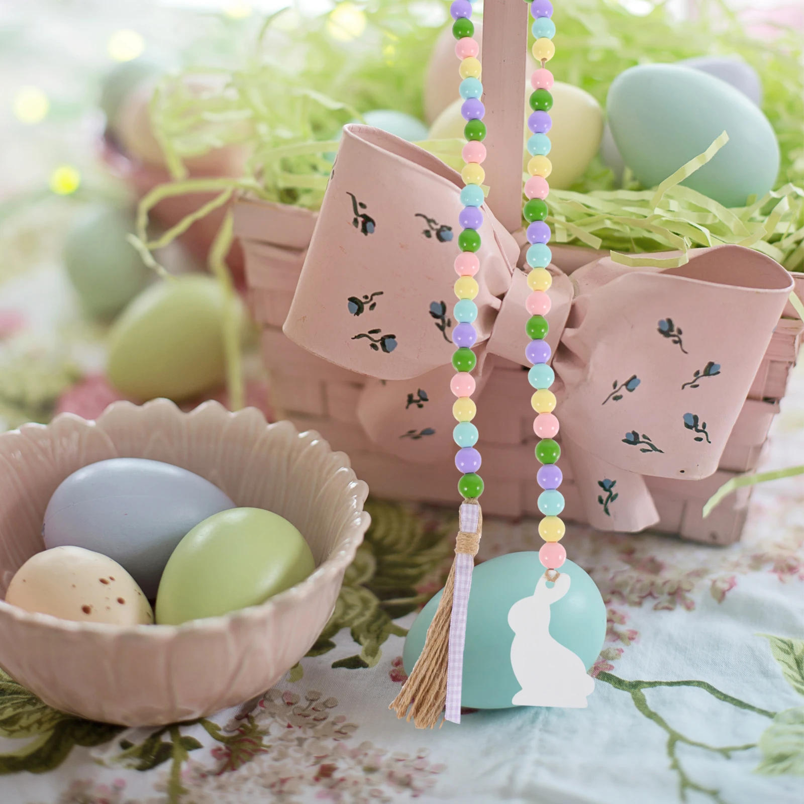 

Rustic Wooden Bead String Easter Bunny Pendant Baby Room Decor Home Party Accessories Rabbit Hanging nament Easter Beads