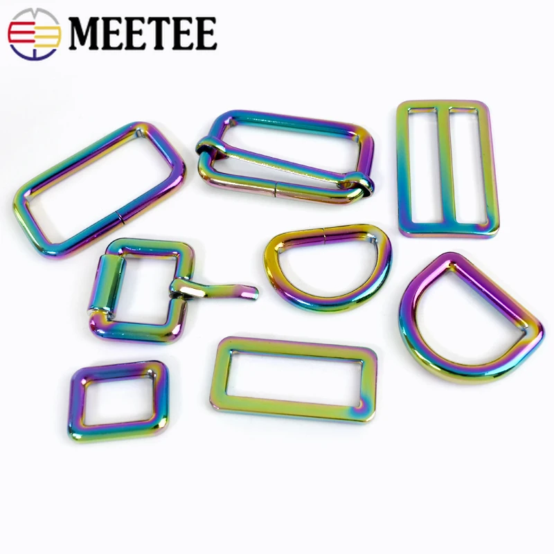 10Pcs 20/25/32/38mm Rainbow Metal Buckles for Bag Strap Adjust Tri-Glide D Ring Clasp Belt Webbing Hook DIY Hardware Accessories