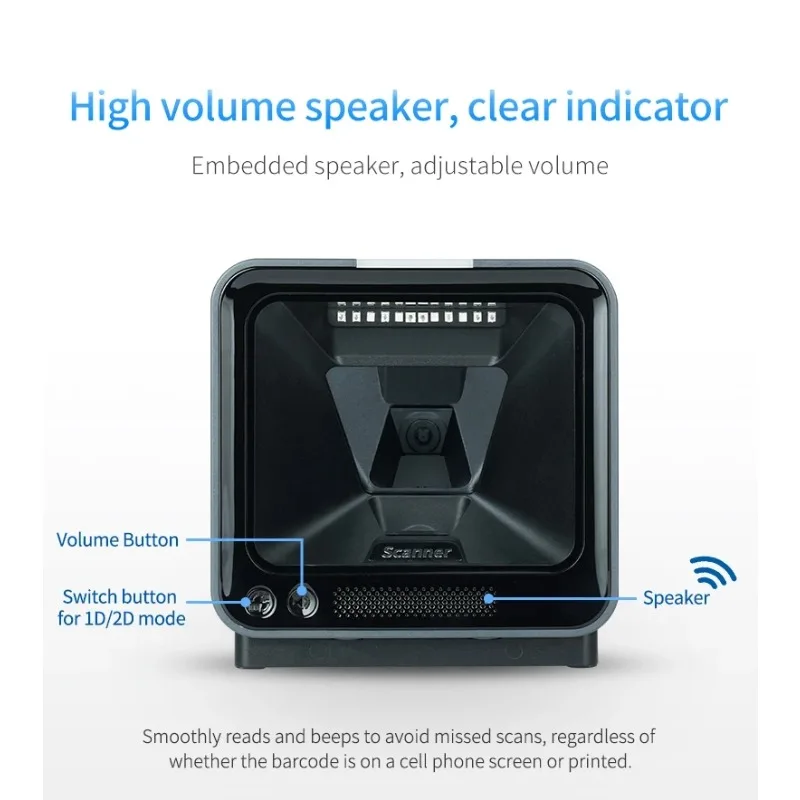 Imagem -06 - Desktop Barcode Scanner Leitor Omnidirecional Hands Wired Usb Plataforma Leitor 1d qr Screen Scanning 2d 1d